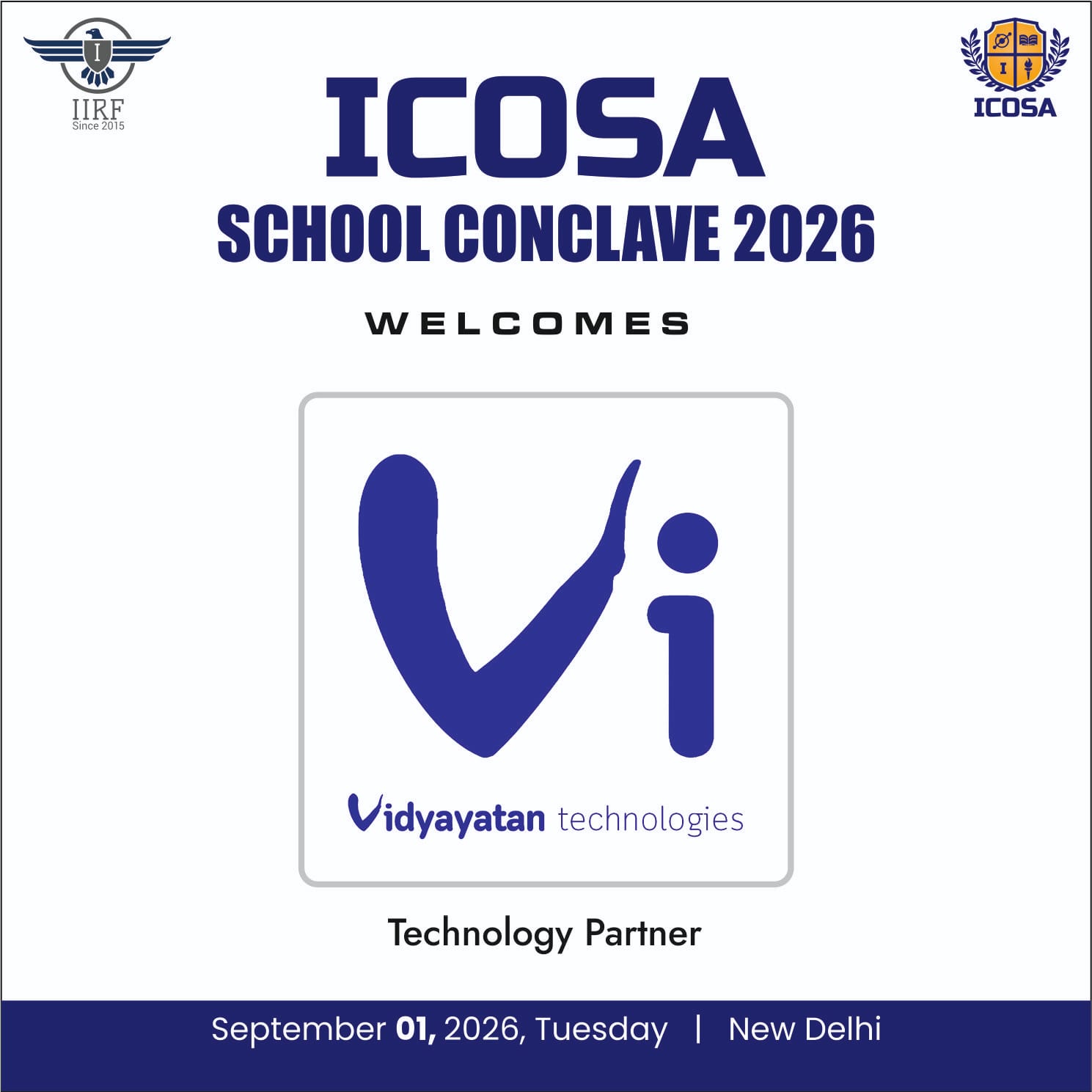 ICOSA School Conclave 2026 welcomes Vidyayatan Technologies as Technology Partner — September 01, 2026, Tuesday, New Delhi